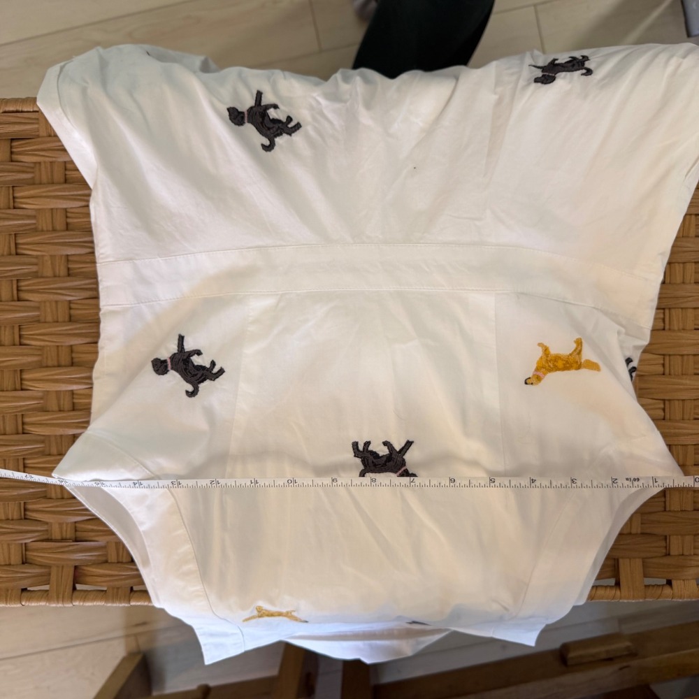 Maeve Anthropologie Sleeveless Mini Shirt Dress White Embroidered Dogs Puppy S - Picture 5 of 7